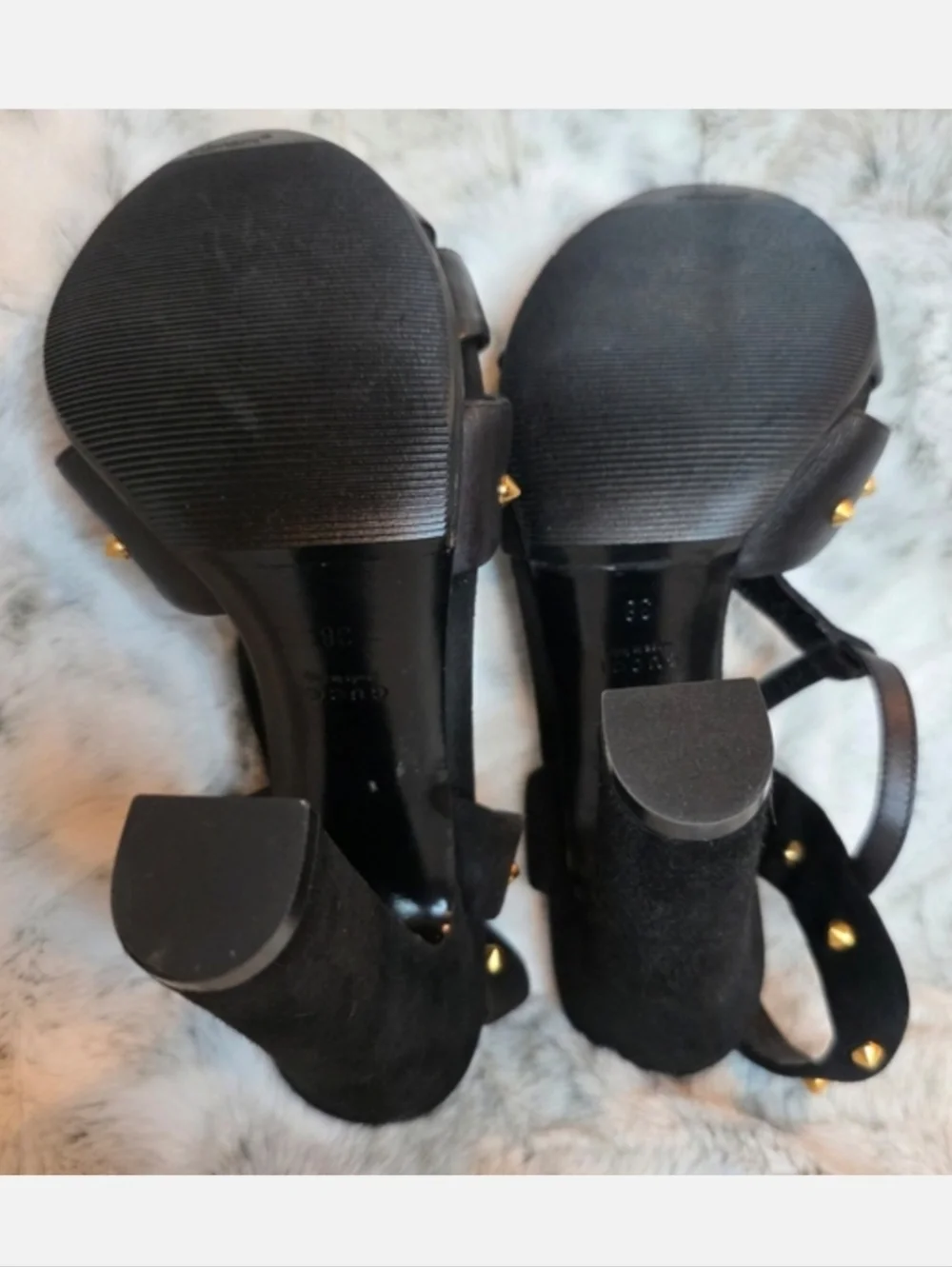 Elegant Gucci Black Leather and Gold Studded Women's Heels